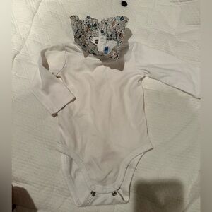 Jacadi White Long Sleeve Bodysuit with Patterned Collar